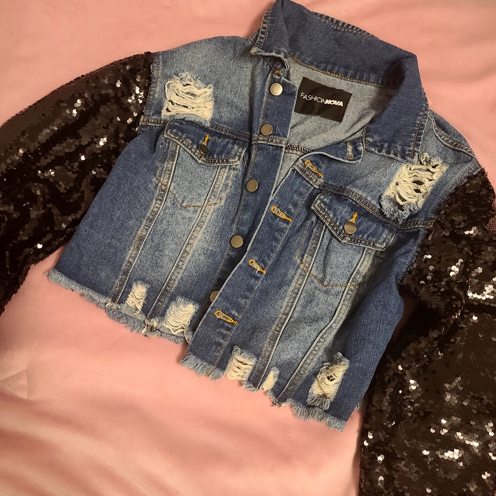 Fashion Nova  Denim and Sequin Jacket
